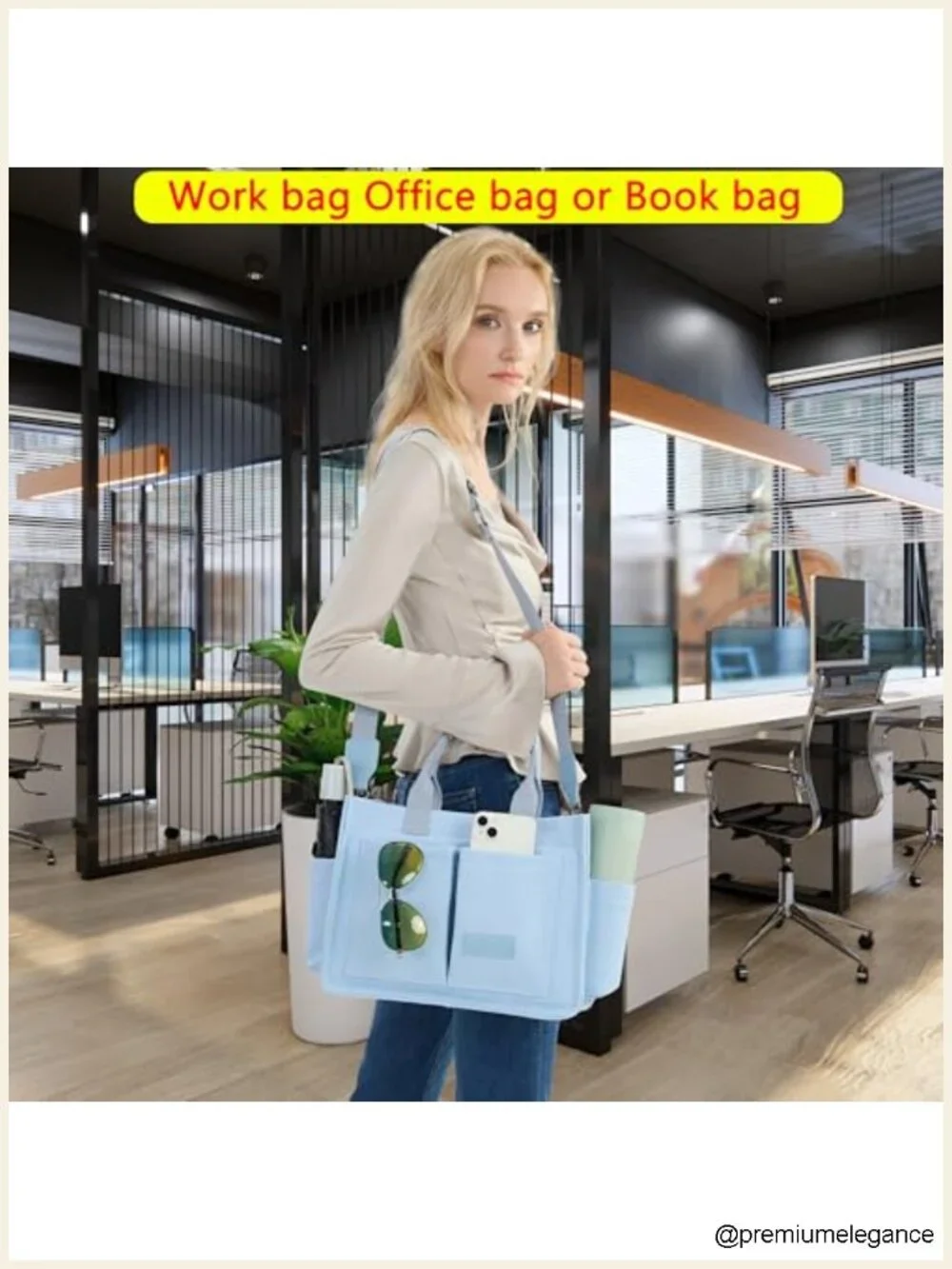 Canvas Tote Bag with Laptop Compartment, Crossbody Strap, Large Handbag for